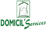Logo vert de Domicil'Services avec icône de maison stylisée illustrant l'aide à domicile et le service à la personne.